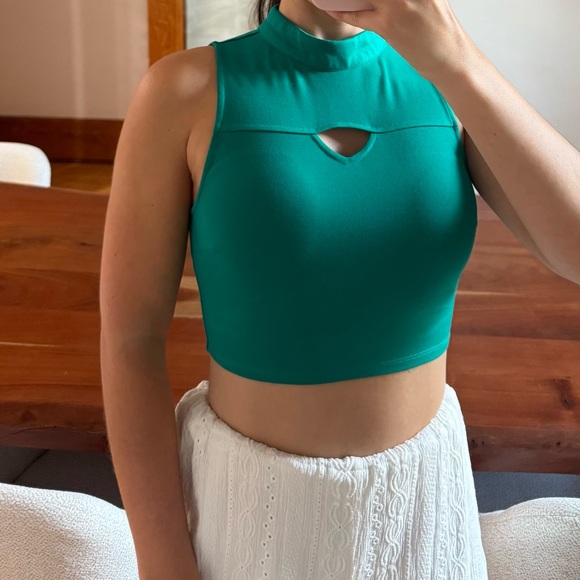 3/$25✨Teal Emerald Mockline Crop Top with back Zipper | Small - Picture 1 of 6